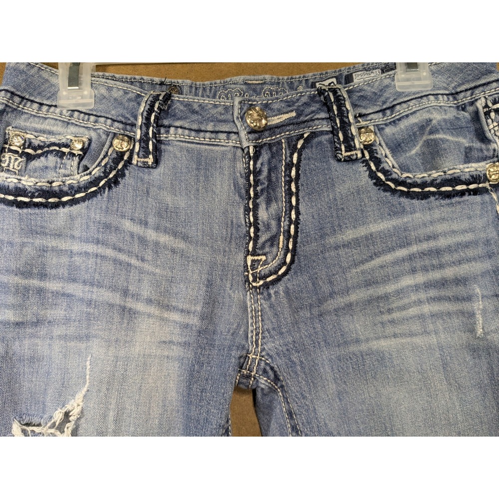 Miss Me Bootcut Distressed Light Wash Jeans Rhinestone Flap Pocket JP55014-13 30 - Picture 3 of 9